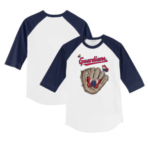 Youth Tiny Turnip White/Navy Cleveland Guardians Butterfly Glove 3/4-Sleeve Raglan T-Shirt