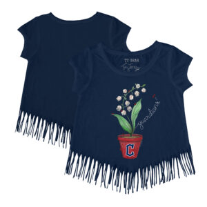 Girls Youth Tiny Turnip Navy Cleveland Guardians Lilies & Ladybugs Fringe T-Shirt