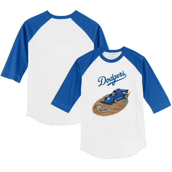 Youth Tiny Turnip White/Royal Los Angeles Dodgers Race Car 3/4-Sleeve Raglan T-Shirt