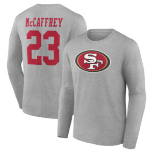 Men's Christian McCaffrey Gray San Francisco 49ers Icon Player Name & Number Long Sleeve T-Shirt