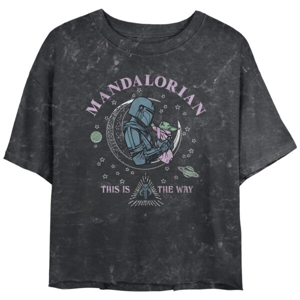 Women's Mad Engine  Black The Mandalorian Cosmic Mando Graphic Cropped T-Shirt