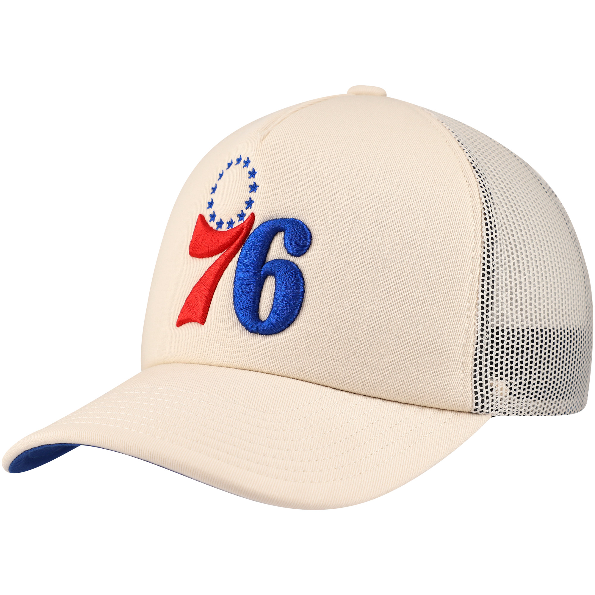 Men's Mitchell & Ness Cream Philadelphia 76ers Trucker Adjustable Hat