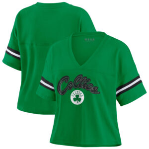 Women's WEAR by Erin Andrews Kelly Green Boston Celtics Plus Size Color Block Boxy V-Neck T-Shirt