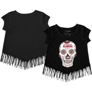 Girls Youth Tiny Turnip Black Alabama Crimson Tide Sugar Skull Fringe T-Shirt