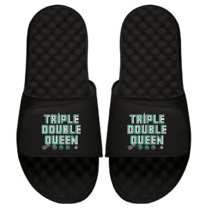 Unisex ISlide Sabrina Ionescu Black New York Liberty Triple Double Queen Slide Sandals