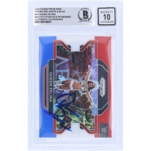Zelina Vega WWE Autographed 2022 Panini Prizm Red White & Blue Prizm #44 Beckett Fanatics Witnessed Authenticated 10 Card