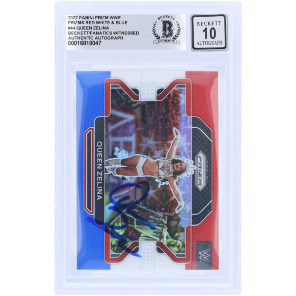 Zelina Vega WWE Autographed 2022 Panini Prizm Red White & Blue Prizm #44 Beckett Fanatics Witnessed Authenticated 10 Card