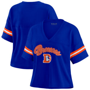 Women's WEAR by Erin Andrews Royal Denver Broncos Color Block Boxy V-Neck T-Shirt