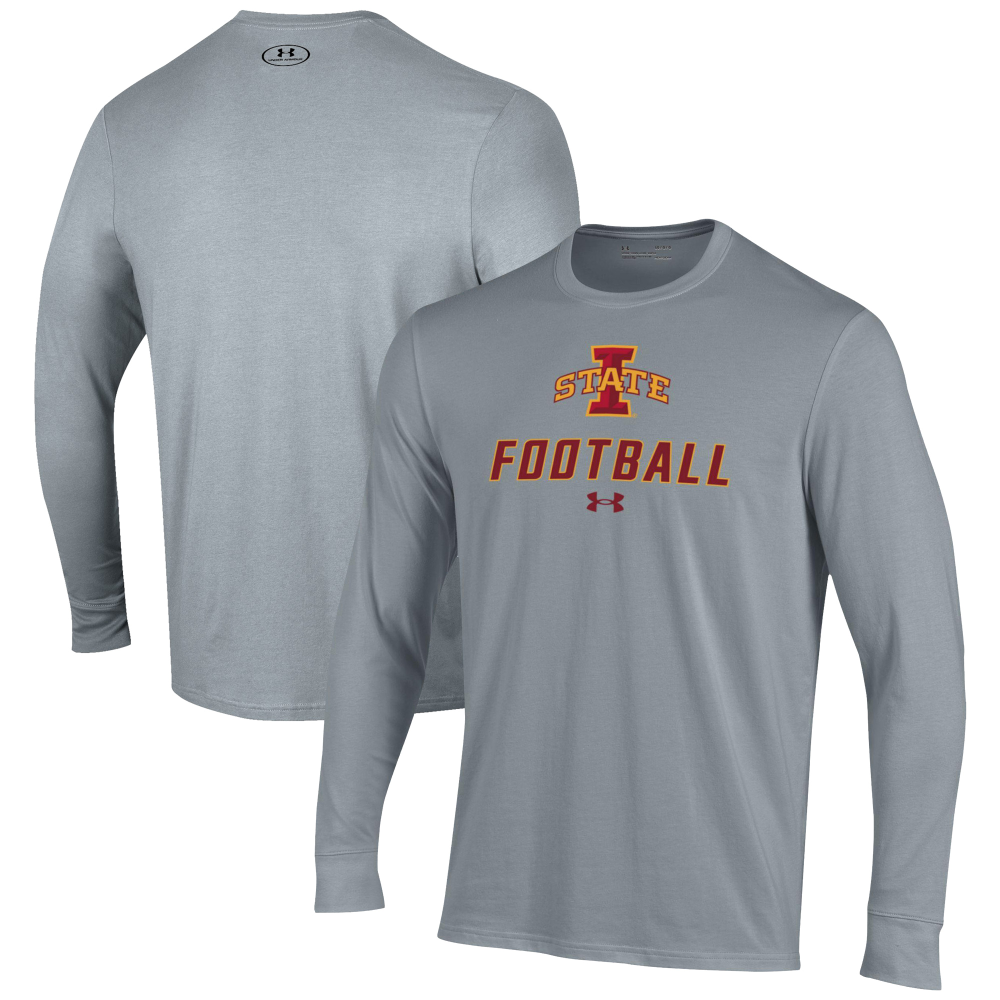 Men's Under Armour Grey Iowa State Cyclones Football Performance Long Sleeve T-Shirt - Image 2