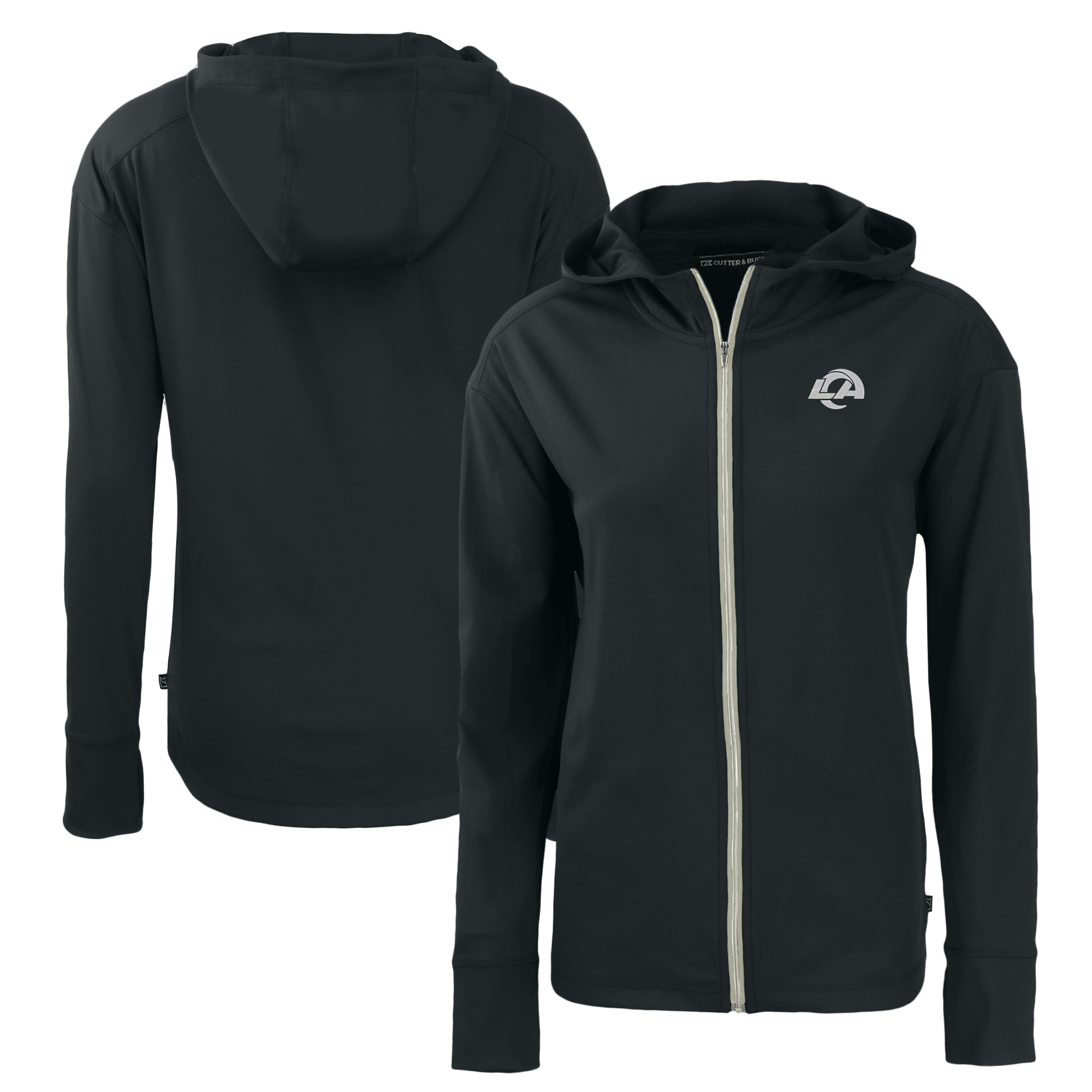 Women's Cutter & Buck Black Los Angeles Rams Daybreak Eco Recycled Full-Zip Hoodie