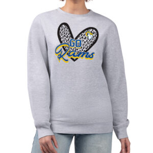 Women's G-III 4Her by Carl Banks Heather Gray Los Angeles Rams Leopard Heart Pullover Sweatshirt