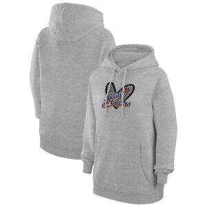Women's G-III 4Her by Carl Banks Heather Gray Chicago Bears Animal Print Heart Team Graphic Fleece Tri-Blend Pullover Hoodie