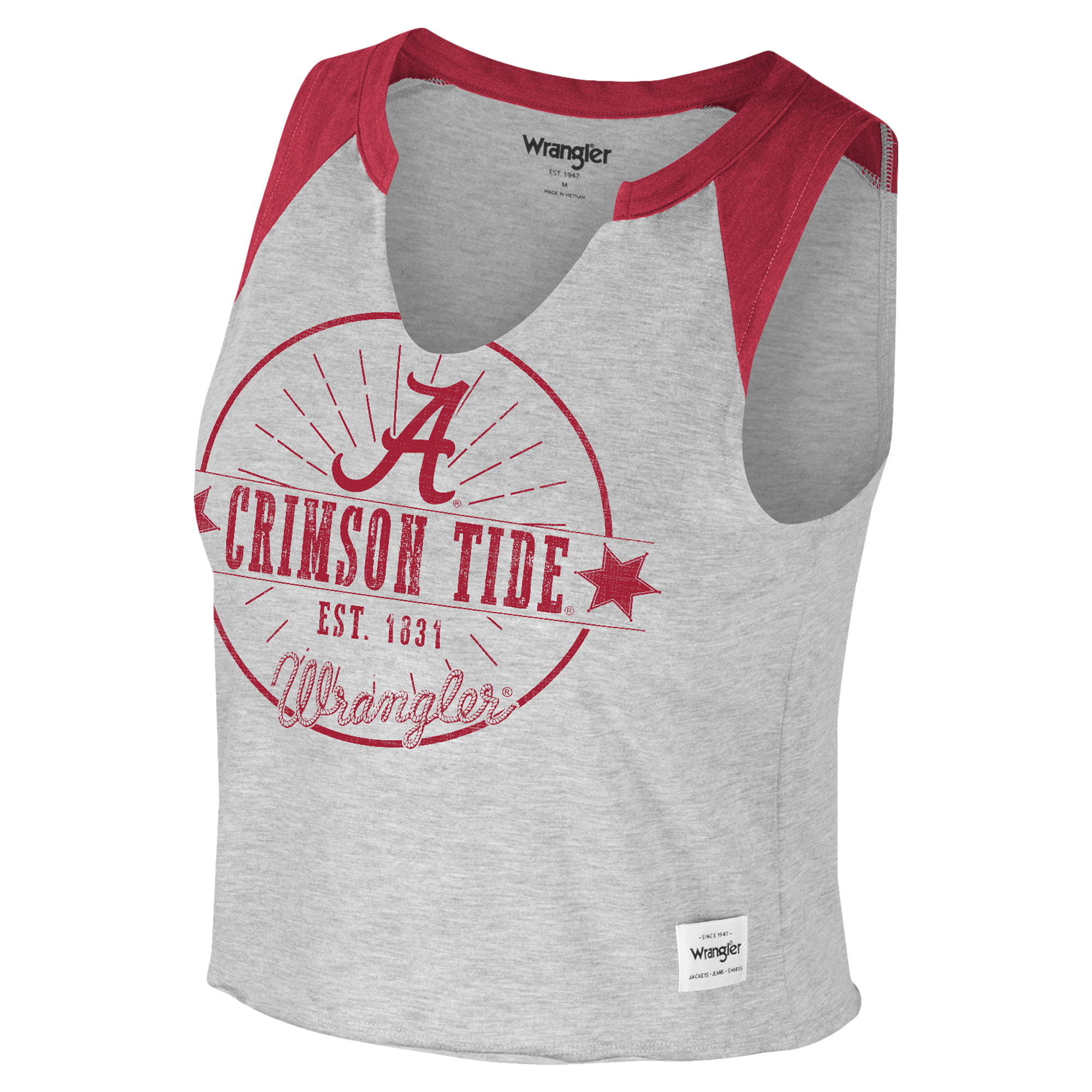 Women's Colosseum x Wrangler Heather Gray Alabama Crimson Tide Vintage Muscle Cropped T-Shirt - Image 6