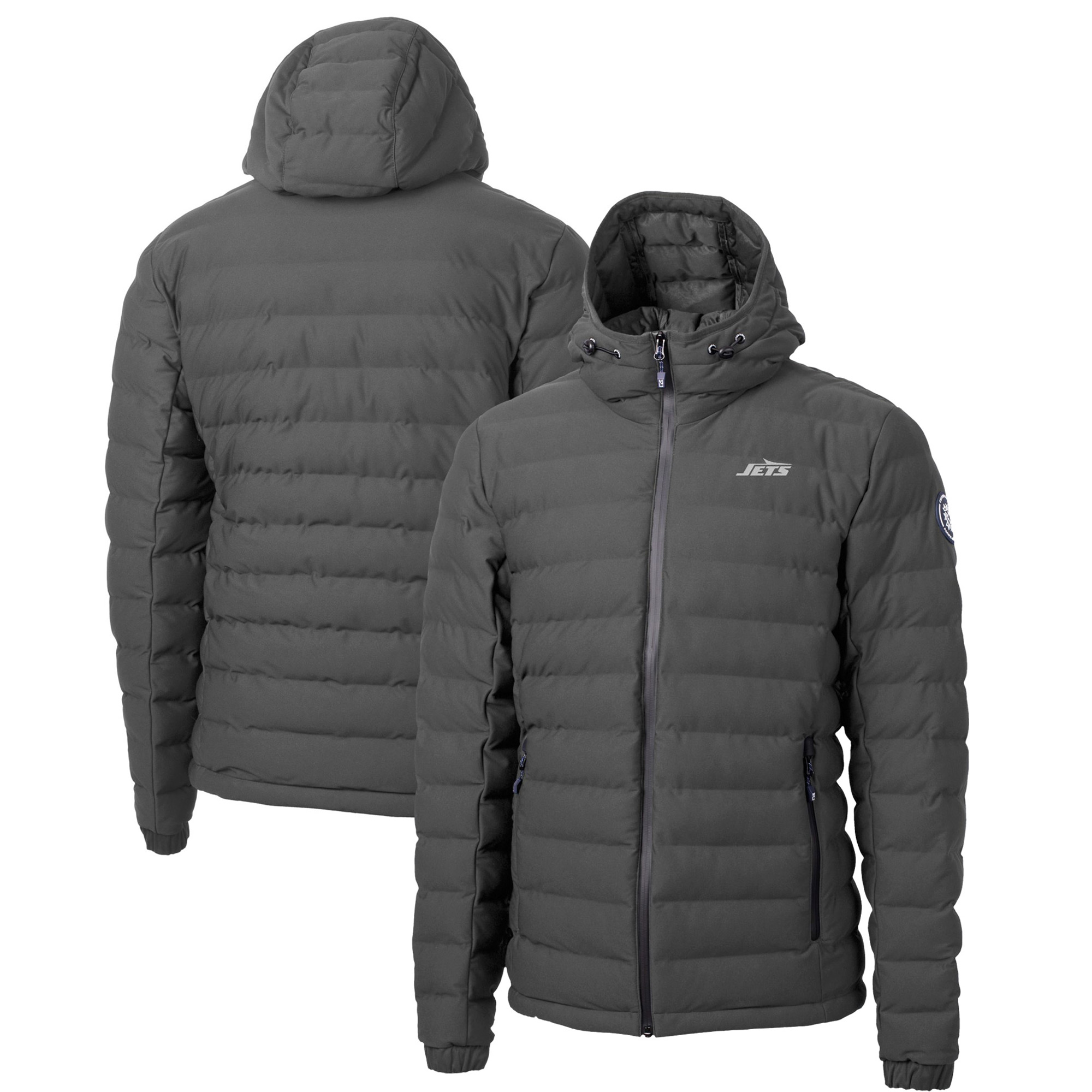 Men's Cutter & Buck Gray New York Jets Monochromatic Logo Mission Ridge Repreve Eco Insulated Puffer Full-Zip Hoodie Jacket