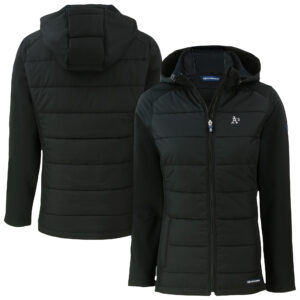 Women's Cutter & Buck Black Athletics Evoke Hybrid Eco Softshell Recycled Full-Zip Hooded Jacket