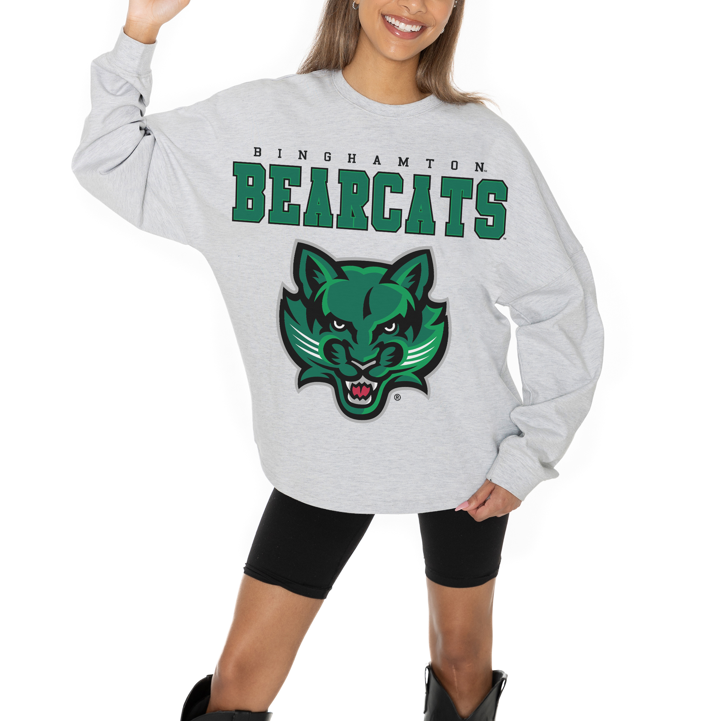 Women's Gameday Couture Ash Binghamton Bearcats Big Goals Relaxed Fit French Terry Pullover Sweatshirt - Image 8