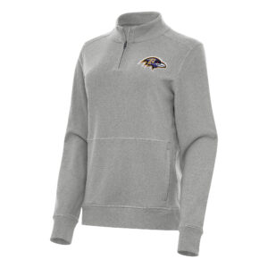 Women's Antigua  Heather Gray Baltimore Ravens Crush Quarter-Zip Jacket