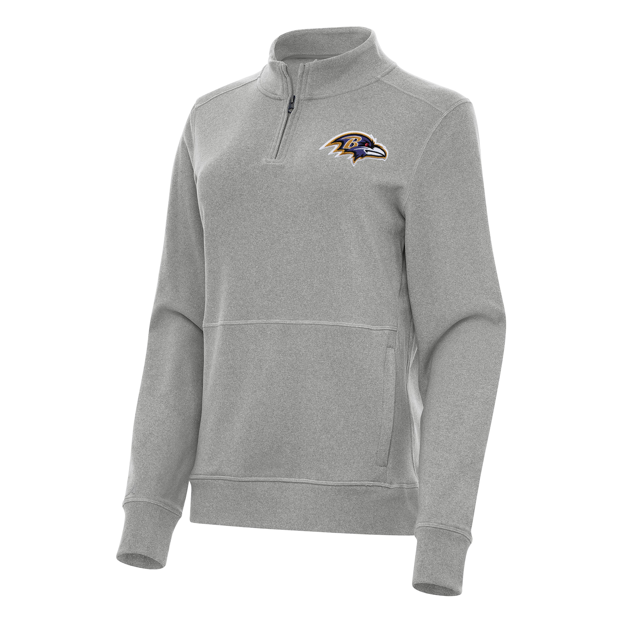 Women's Antigua Heather Gray Baltimore Ravens Crush Quarter-Zip Jacket