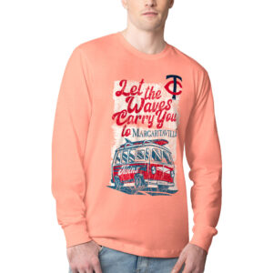 Men's Margaritaville Coral Minnesota Twins Bus Waves Graphic Long Sleeve T-Shirt