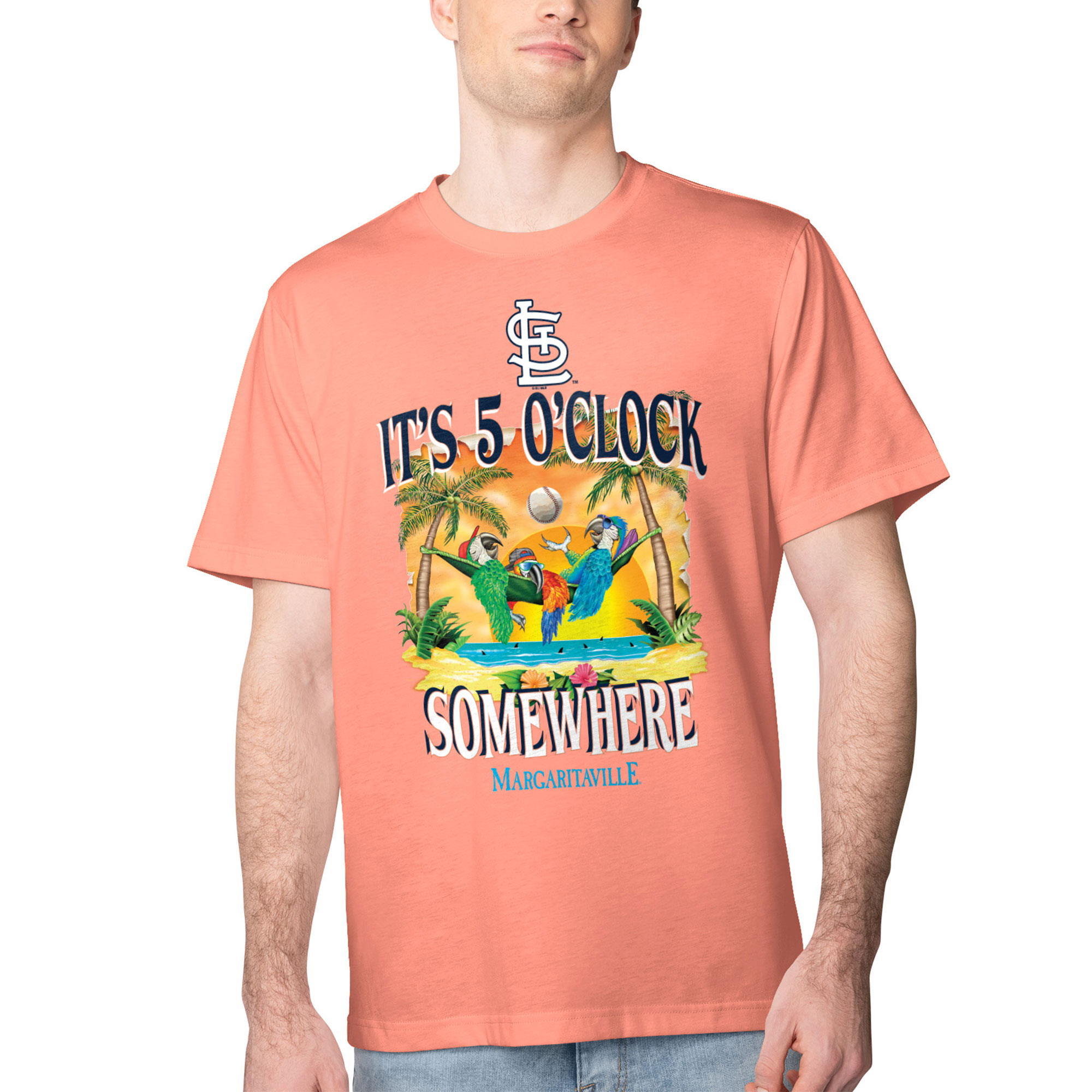 Men's Margaritaville Coral St. Louis Cardinals Five O'Clock Graphic T-Shirt