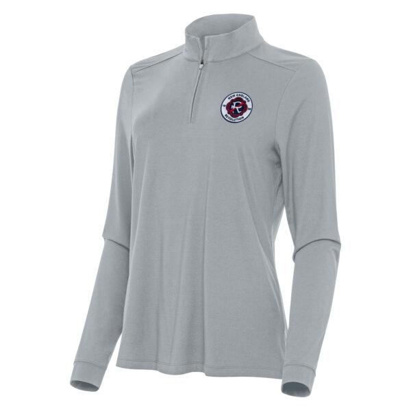 Women's Antigua Gray New England Revolution Logo Intent Quarter-Zip Top