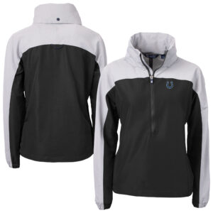 Women's Cutter & Buck Black Indianapolis Colts  Charter Eco Recycled Half-Zip Hooded Anorak Jacket