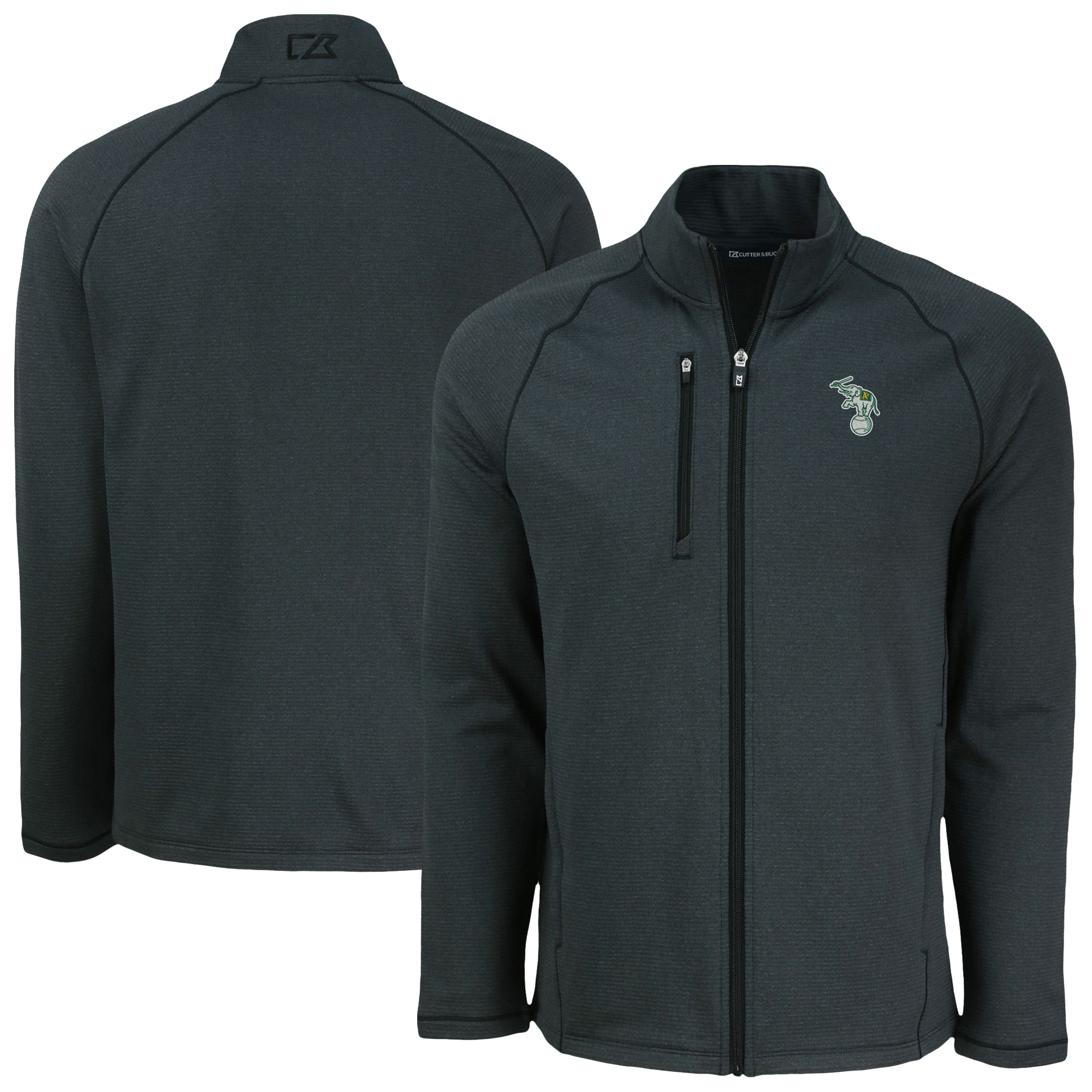 Men's Cutter & Buck Heather Black Athletics Peshastin Eco Fleece Recycled Raglan Full-Zip Jacket
