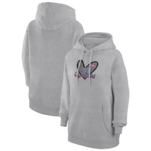 Women's G-III 4Her by Carl Banks Heather Gray Detroit Pistons Leopard Heart Graphic Fleece Pullover Hoodie