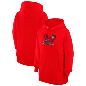 Women's G-III 4Her by Carl Banks Red Detroit Pistons Leopard Heart Graphic Fleece Pullover Hoodie