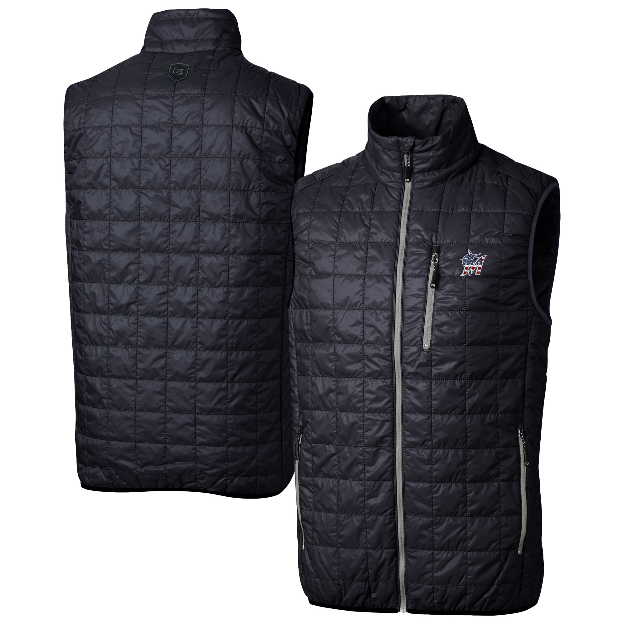 Men's Cutter & Buck Navy Miami Marlins Big & Tall Rainier PrimaLoft® Eco Insulated Full-Zip Puffer Vest