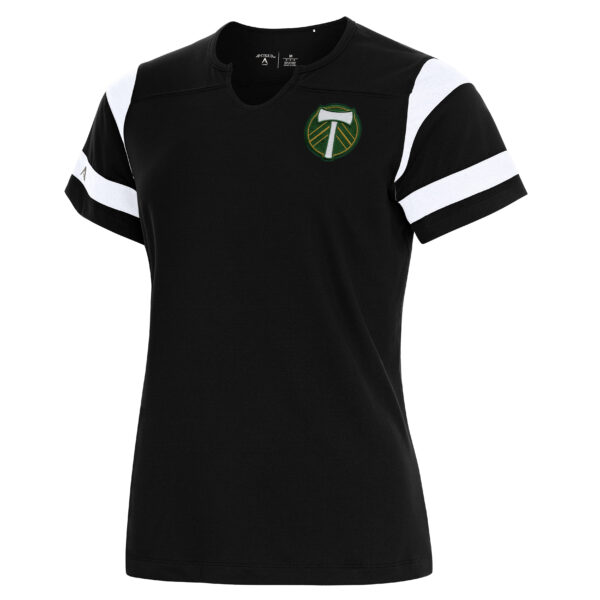 Women's Antigua Black Portland Timbers Encounter Notch Neck T-Shirt