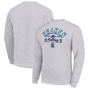 Men's Starter Heather Gray Seattle Kraken Stick And Puck Logo Fleece Pullover Sweatshirt