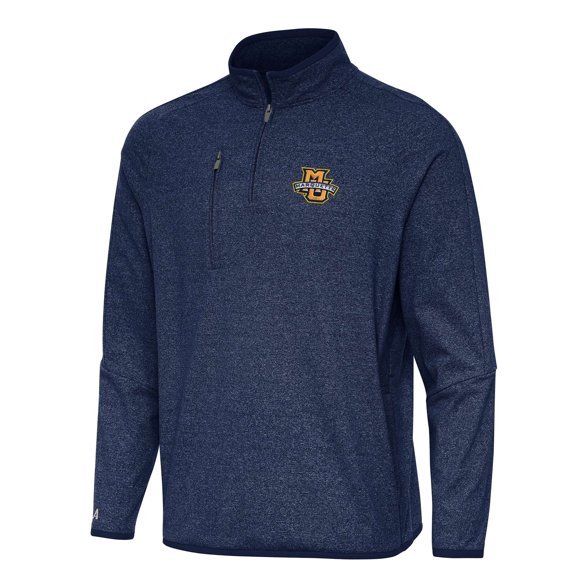 Men's Antigua Heather Navy Marquette Golden Eagles Certain Quarter-Zip Tri-Blend Sweatshirt