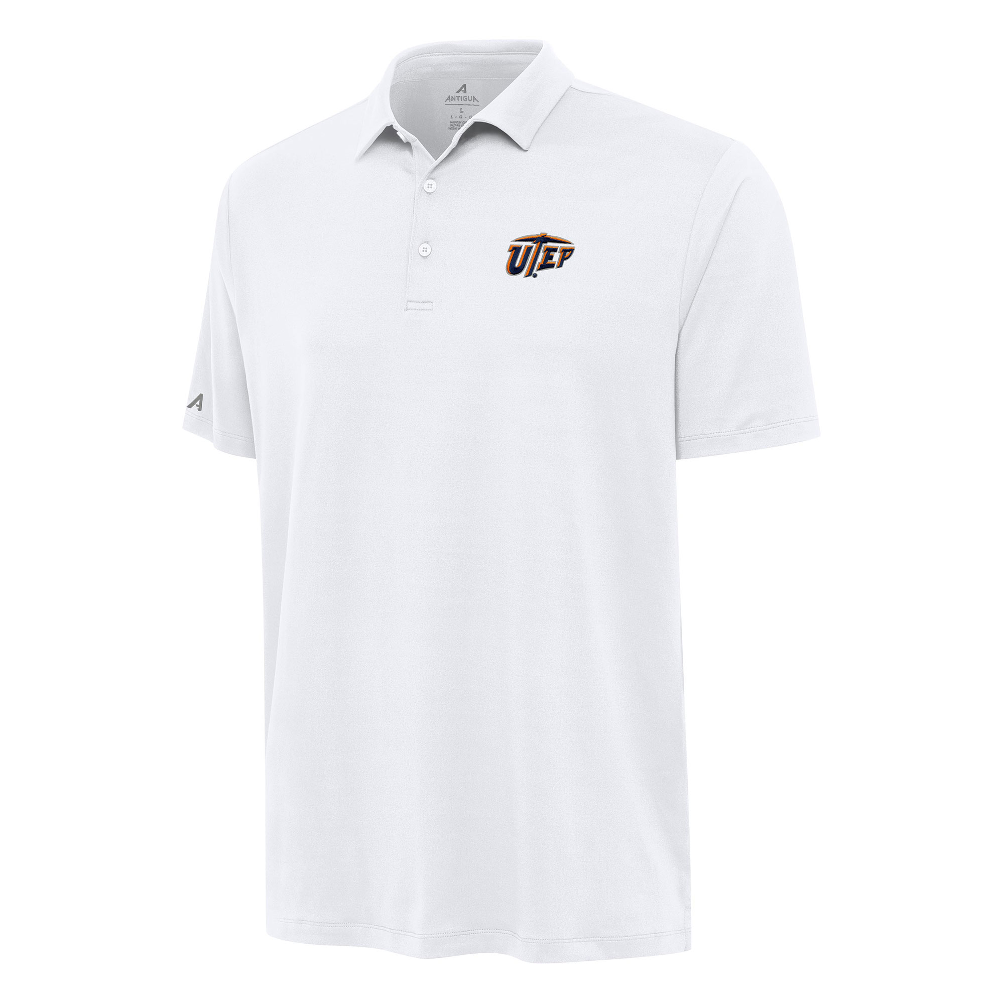 Men's Antigua White UTEP Miners Reprocess Polo