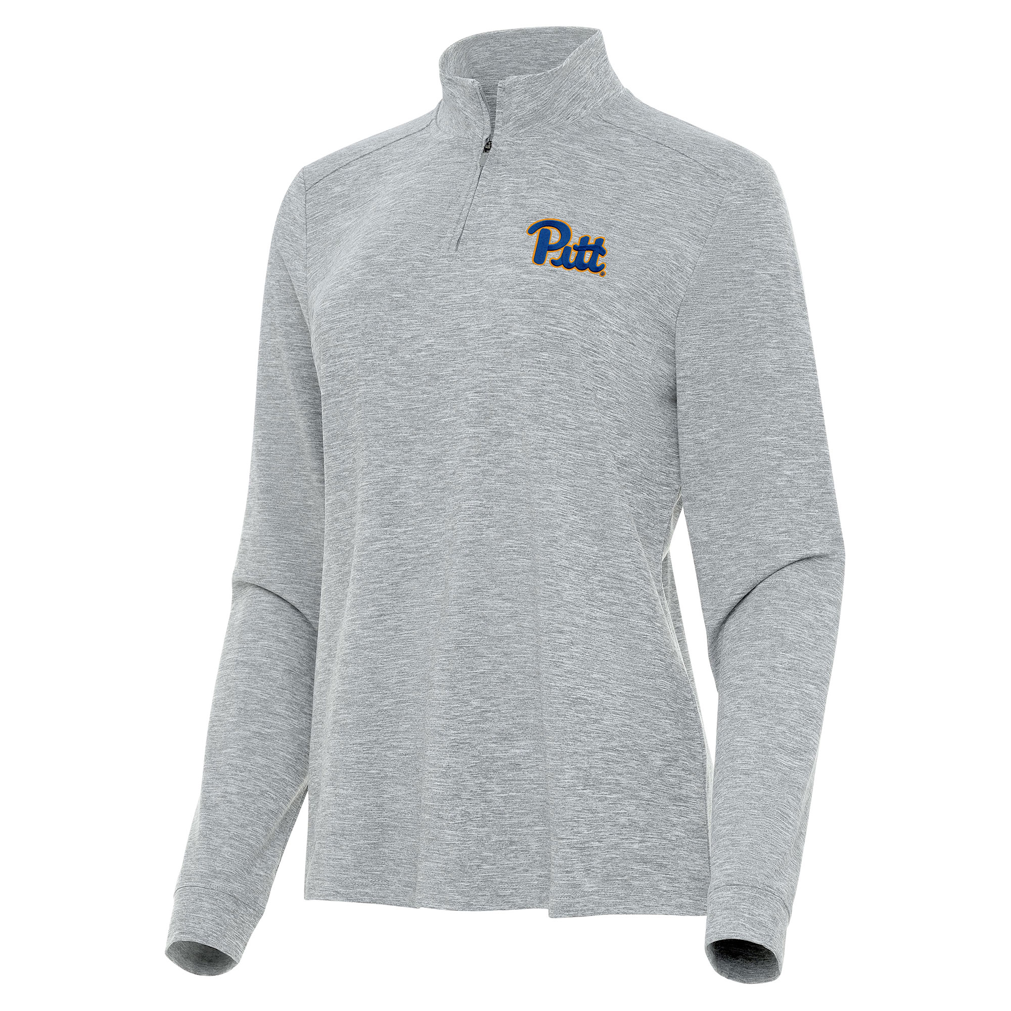 Women's Antigua Heather Gray Pitt Panthers Mentor Long Sleeve Quarter-Zip Mock Polo