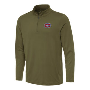 Men's Antigua Olive Montreal Canadiens Reprocess Quarter-Zip Top