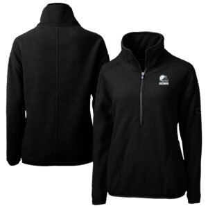 Women's Cutter & Buck  Black Cleveland Browns Cascade Eco Fleece Half-Zip Jacket
