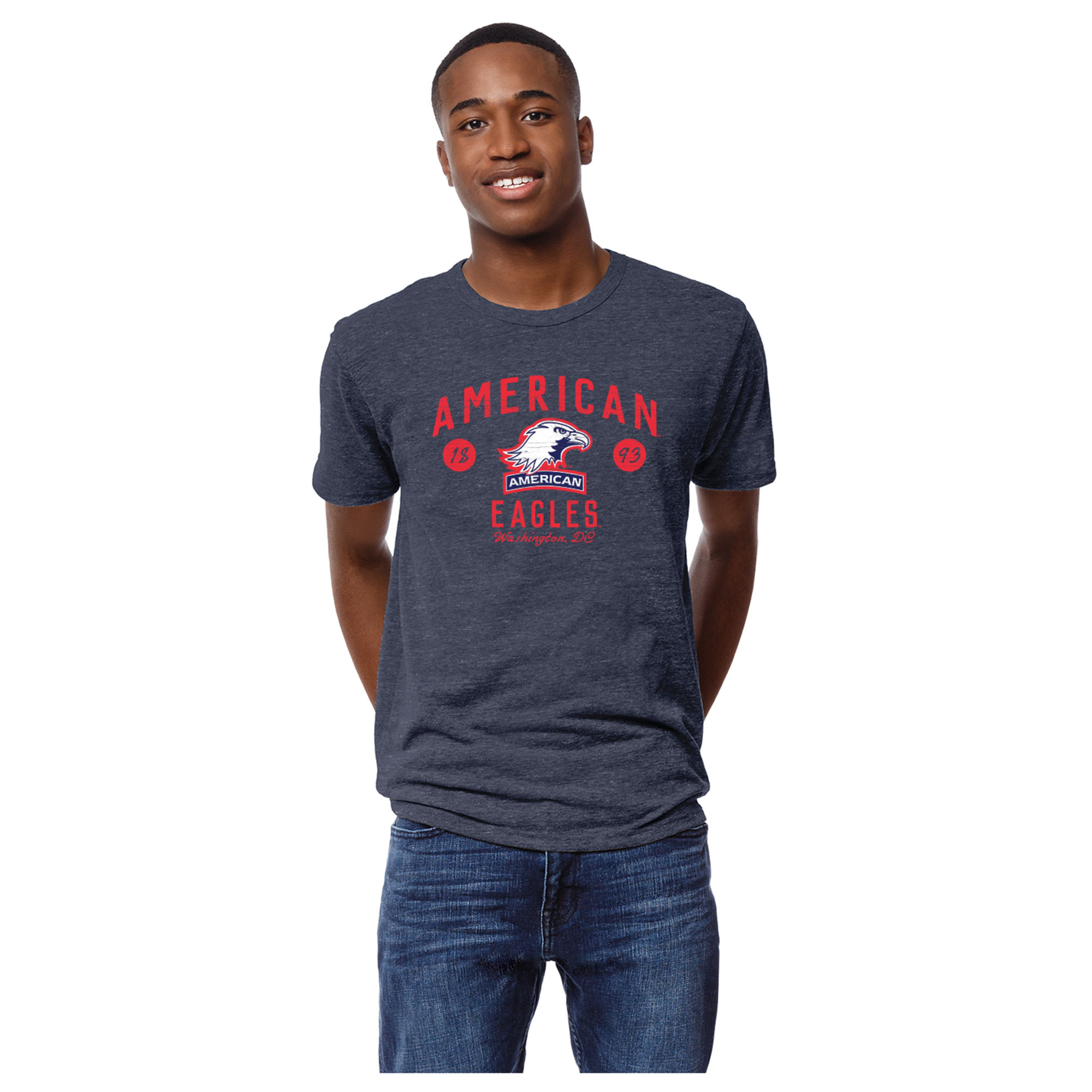 Men's League Collegiate Wear Heather Navy American University Eagles Victory Falls Tri-Blend T-Shirt