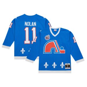 Men's Mitchell & Ness Owen Nolan Blue Quebec Nordiques  1992/93 Blue Line Player Jersey