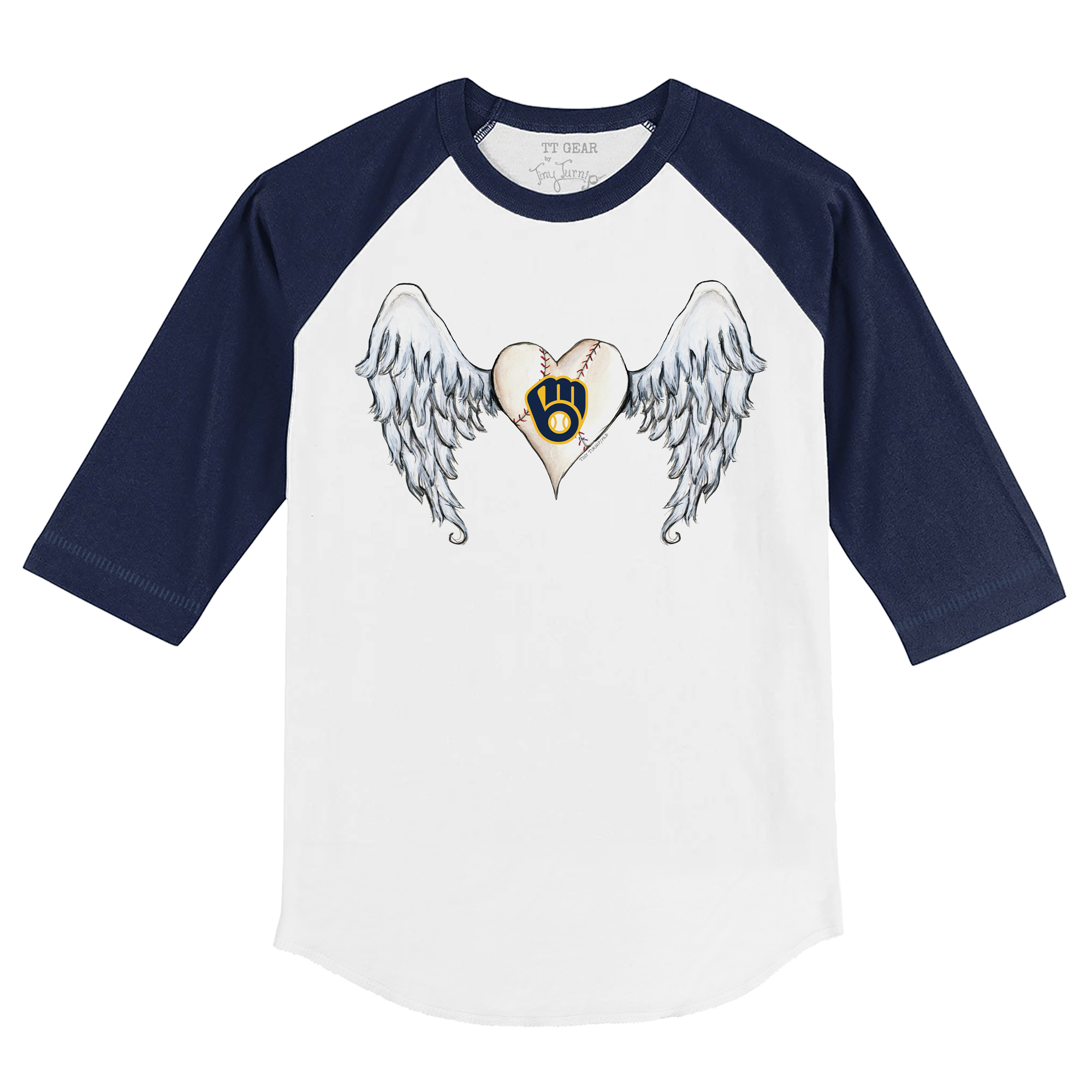 Youth Tiny Turnip White/Navy Milwaukee Brewers Angel Wings 3/4-Sleeve Raglan T-Shirt - Image 9