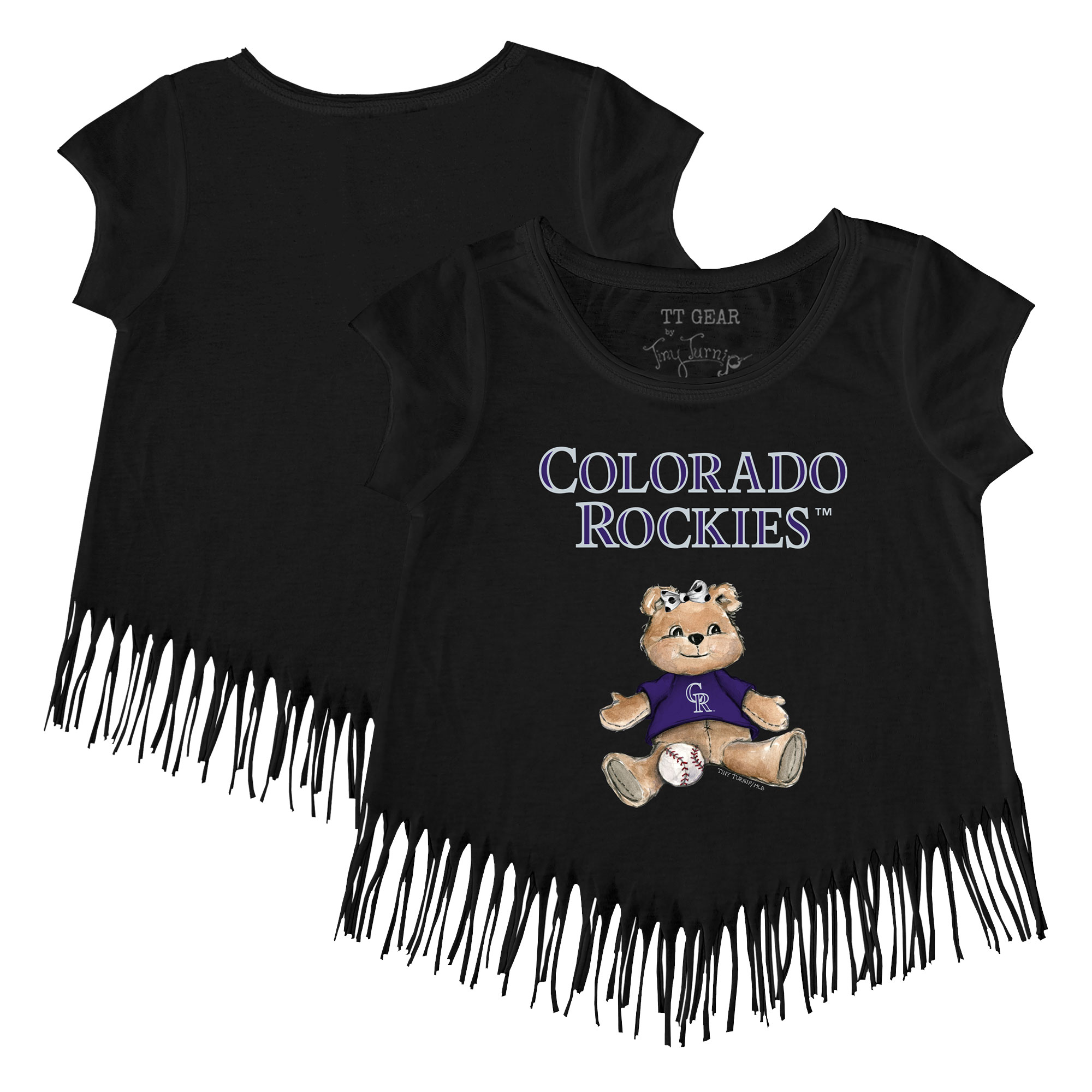 Girls Youth Tiny Turnip Black Colorado Rockies Girl Teddy Fringe T-Shirt - Image 2