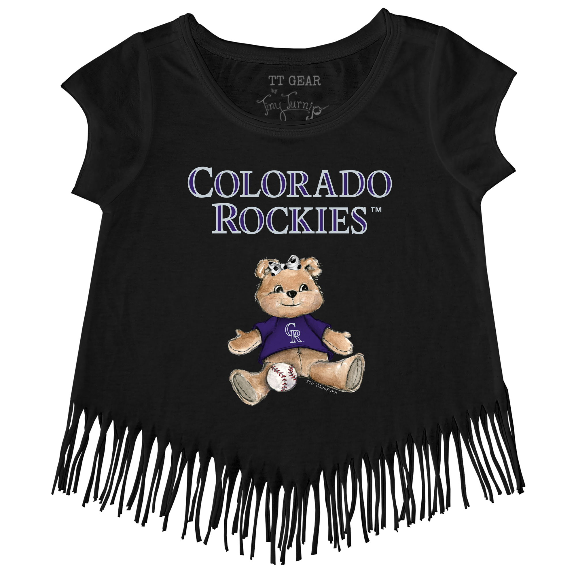 Girls Youth Tiny Turnip Black Colorado Rockies Girl Teddy Fringe T-Shirt - Image 6