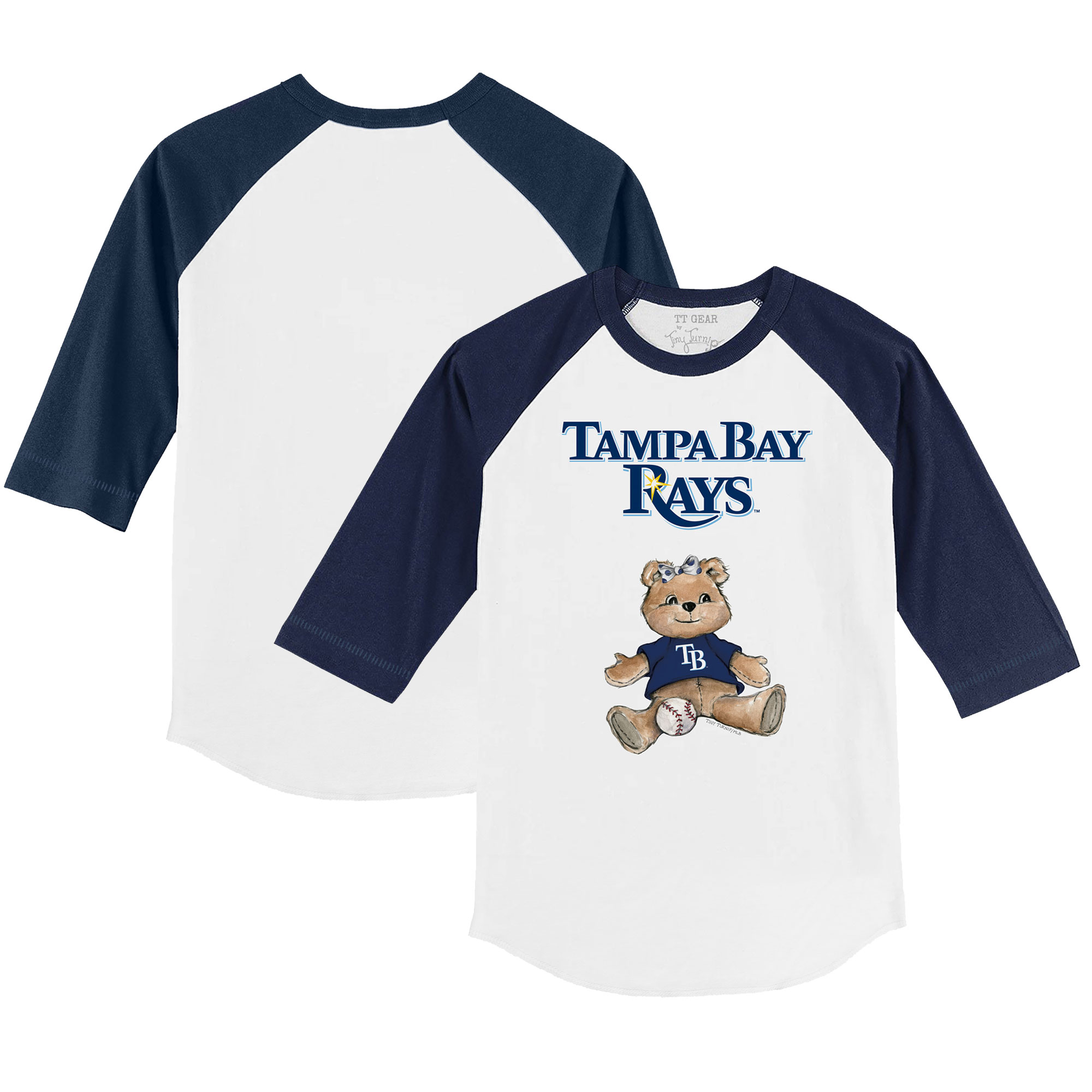 Youth Tiny Turnip White/Navy Tampa Bay Rays Girl Teddy 3/4-Sleeve Raglan T-Shirt