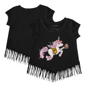 Girls Youth Tiny Turnip Black Pittsburgh Pirates Unicorn Fringe T-Shirt