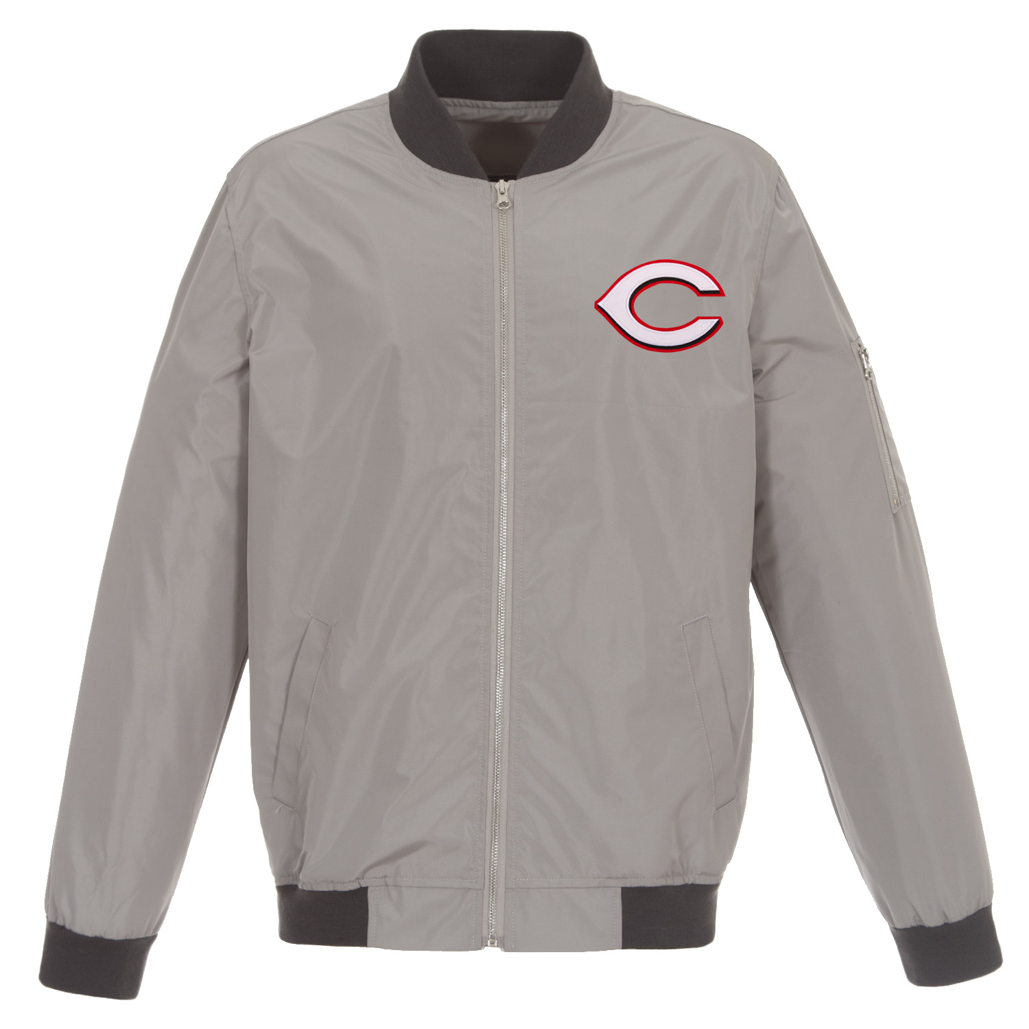 Men's JH Design Gray Cincinnati Reds Lightweight Nylon Bomber Jacket