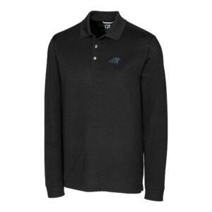 Men's Cutter & Buck Black Carolina Panthers Big & Tall Advantage Long Sleeve Polo