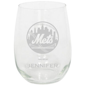 New York Mets 15oz. Personalized Stemless Etched Glass Tumbler