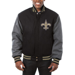 Men's JH Design Black/Gray New Orleans Saints Big & Tall Wool Full-Snap Jacket