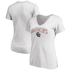 Women's White Colorado Buffaloes Floral Arched V-Neck T-Shirt
