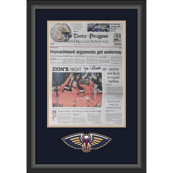 Zion Williamson New Orleans Pelicans Framed Autographed 19" x 27" The Times-Picayune Newspaper from Day After Debut 1/23/20